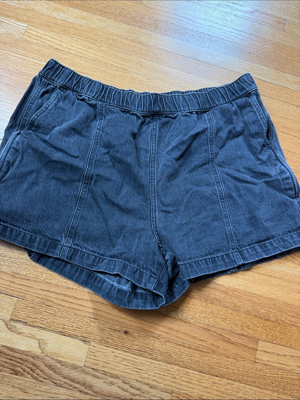 Madewell Charcoal High-Waist Elastic Denim Shorts